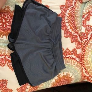 Gray Champion exercise shorts w black compressions